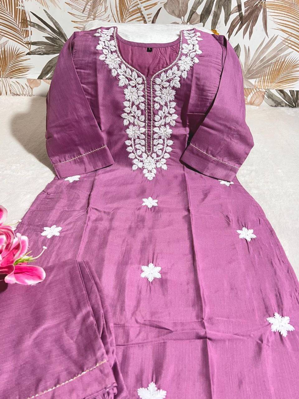     			INDIAN SILKS Women Cotton Printed Straight Kurti With Pants ( Purple )