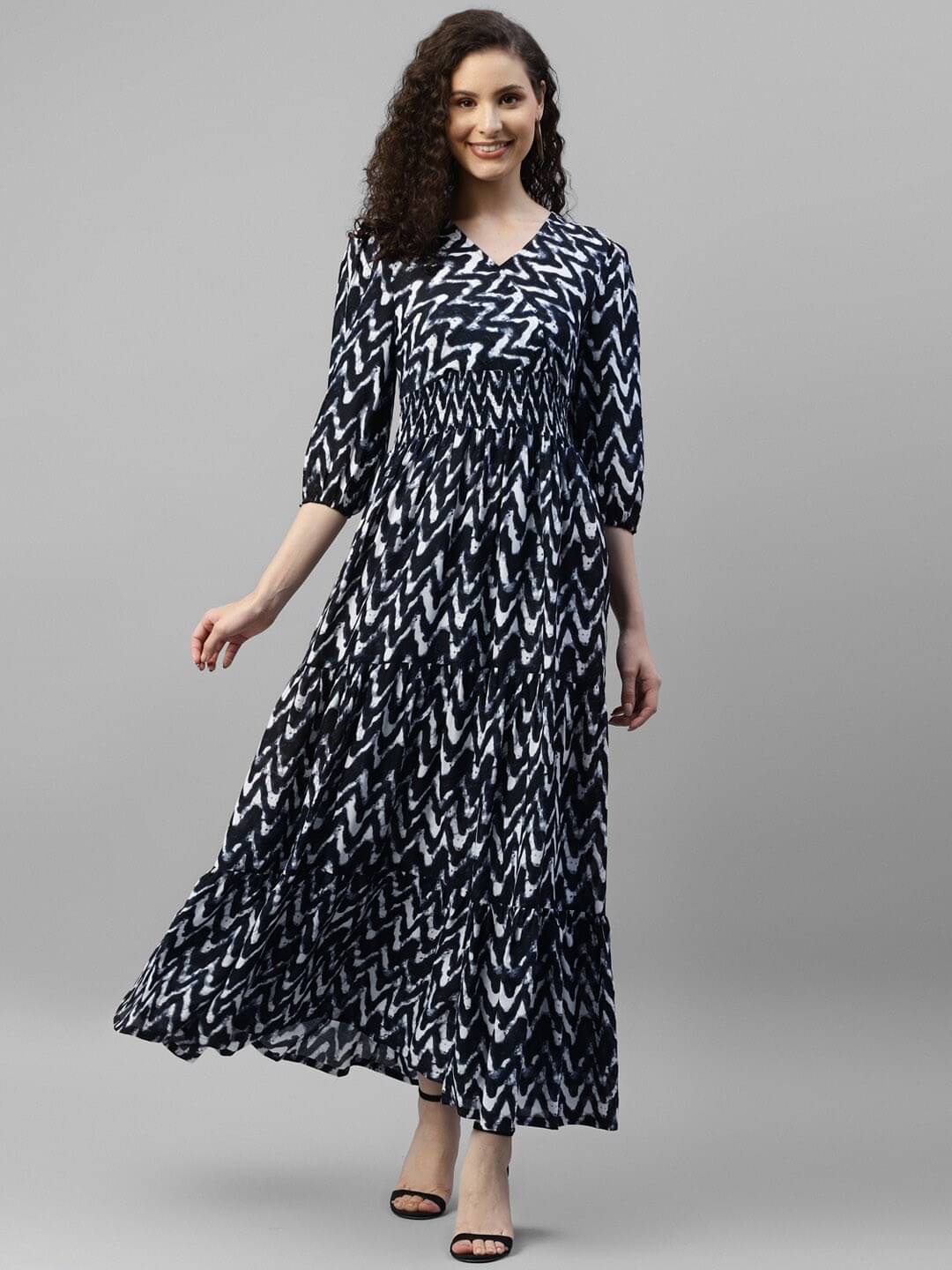     			JASH CREATION Women Crepe Printed Fit & Flare Dress ( Black )