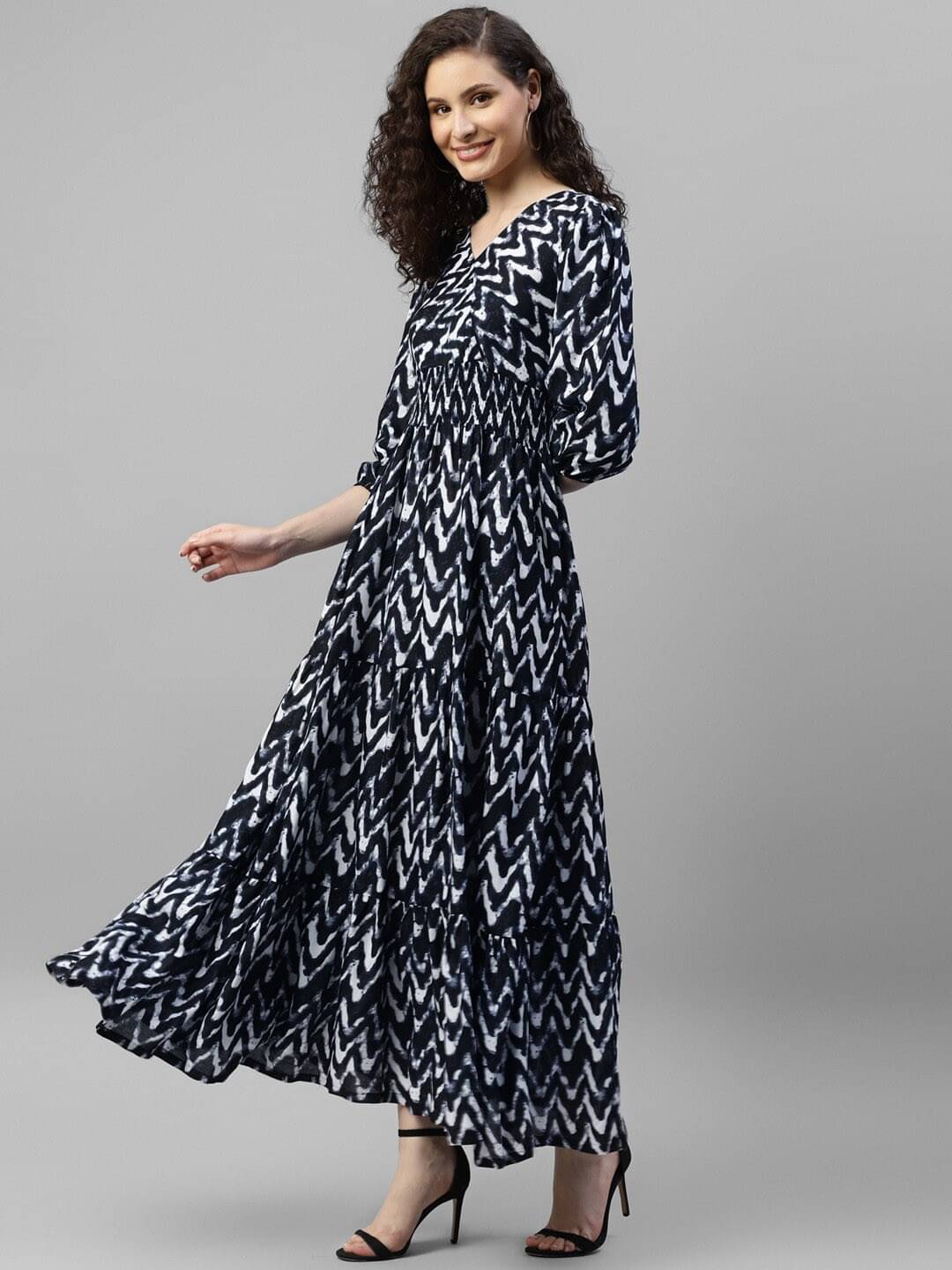     			JASH CREATION Women Crepe Printed Fit & Flare Dress ( Black )
