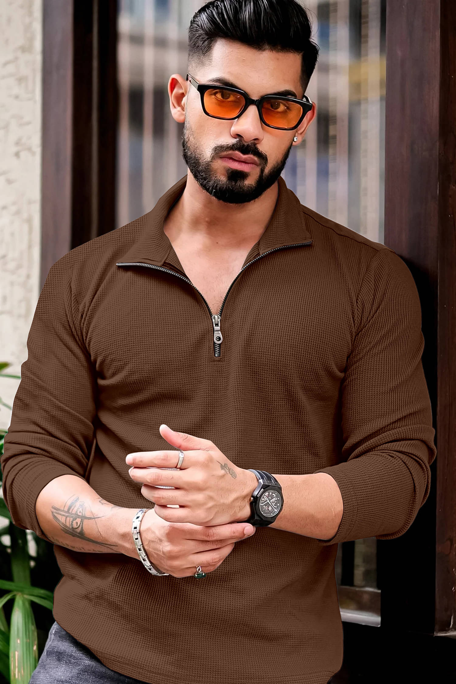     			KAJARU Men Polyester Regular Fit Self Design Polo T Shirt ( Coffee )