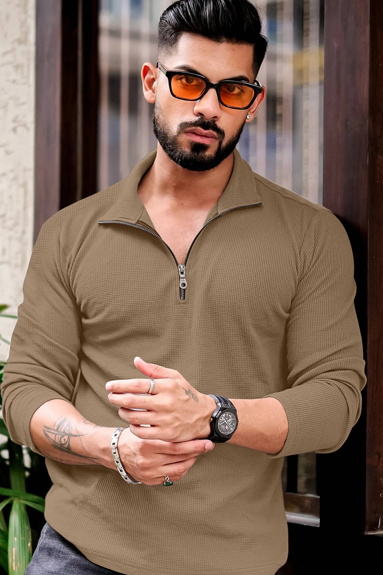     			KAJARU Men Polyester Regular Fit Self Design Polo T Shirt ( Cream )