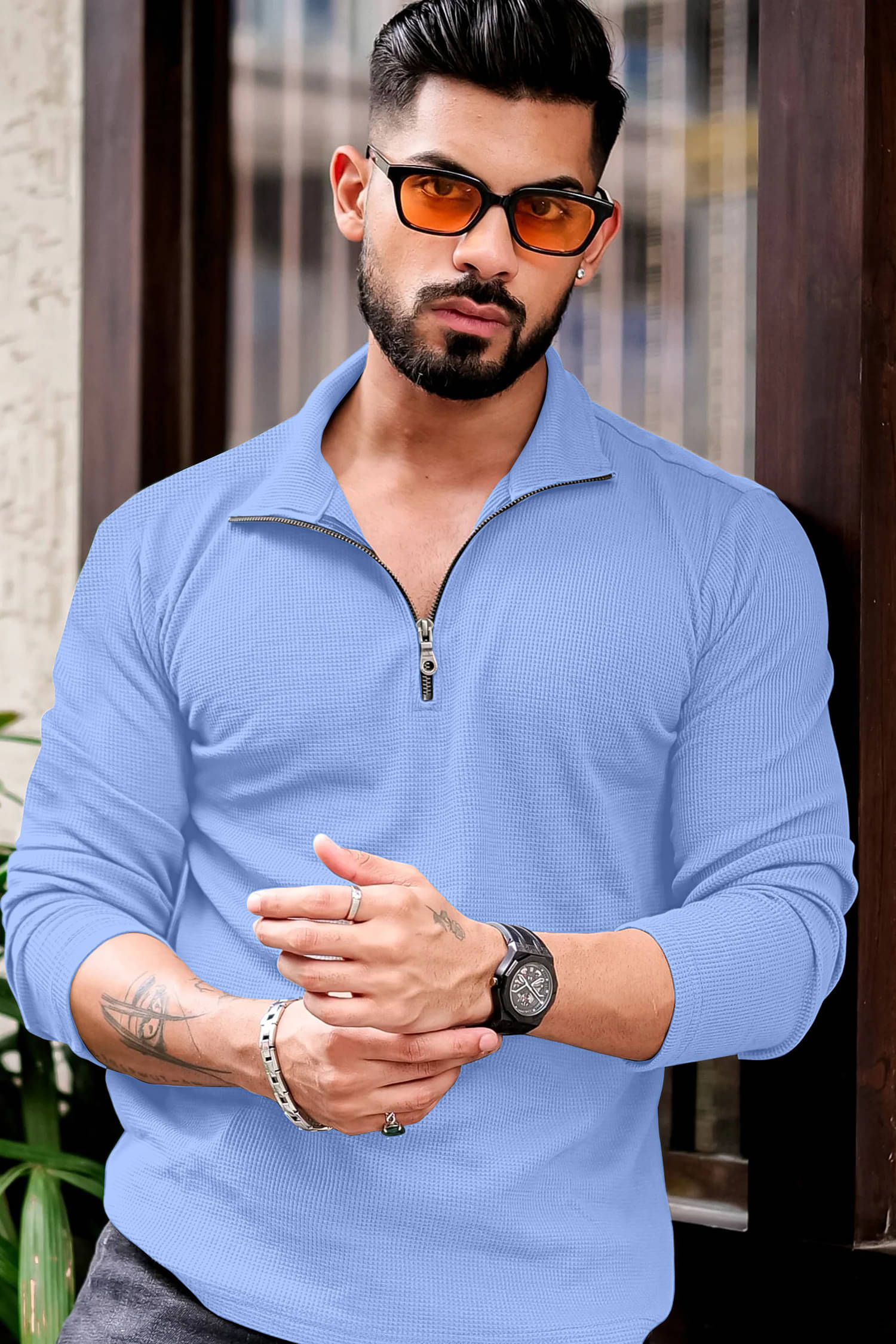     			KAJARU Men Polyester Regular Fit Self Design Polo T Shirt ( Sky Blue )