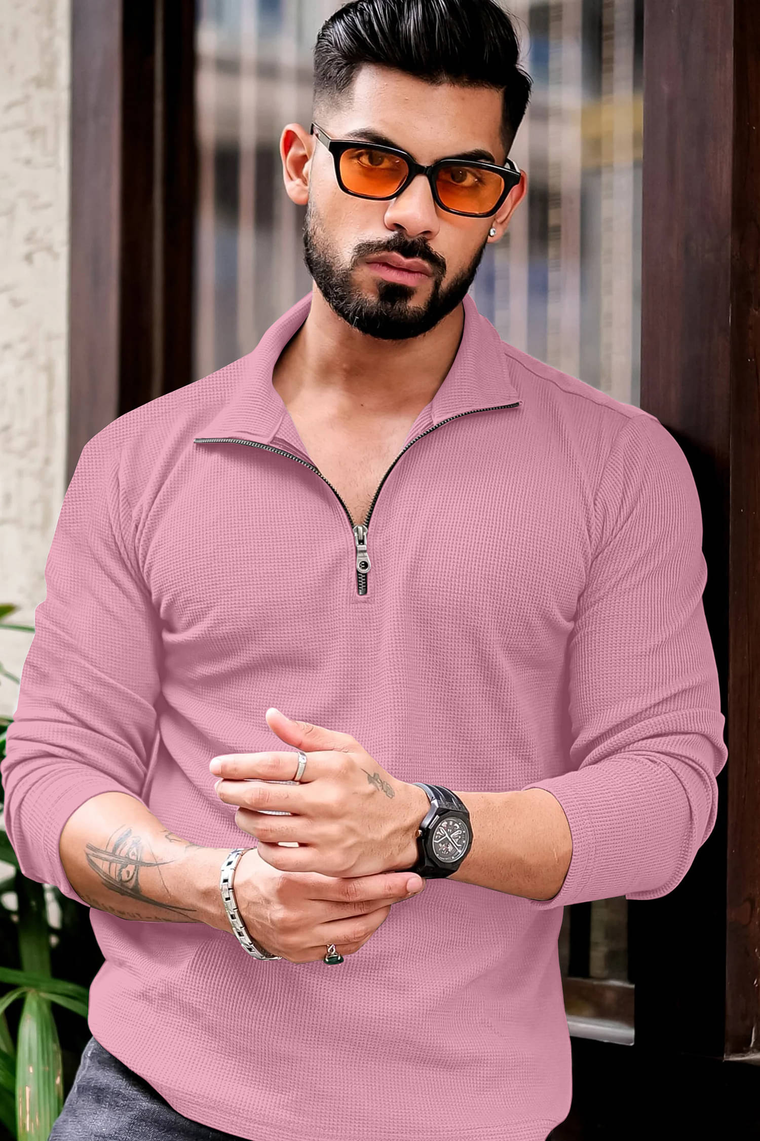 KAJARU Men Polyester Regular Fit Self Design Polo T Shirt ( Pink ) KAJARU Men Polyester Regular Fit Self Design Polo T Shirt ( Pink )