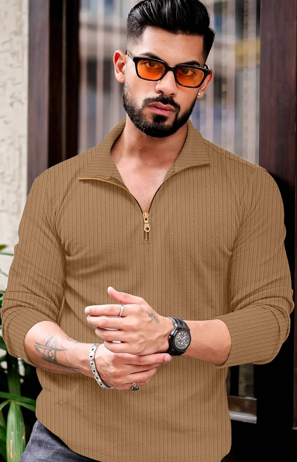 KAJARU Men Polyester Regular Fit Self Design Polo T Shirt ( Cream ) KAJARU Men Polyester Regular Fit Self Design Polo T Shirt ( Cream )