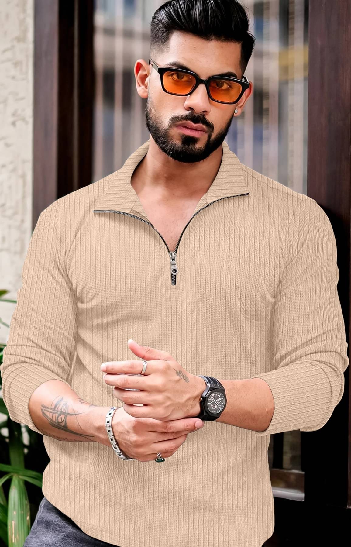 KAJARU Men Polyester Regular Fit Self Design Polo T Shirt ( Off White ) KAJARU Men Polyester Regular Fit Self Design Polo T Shirt ( Off White )