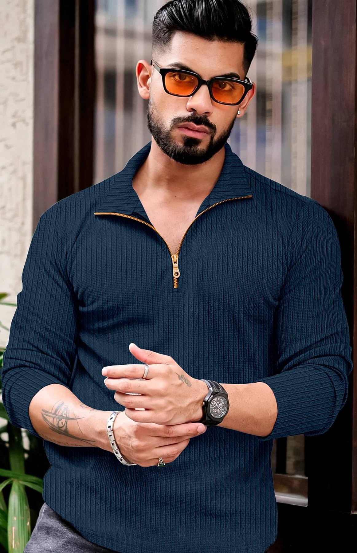 KAJARU Men Polyester Regular Fit Self Design Polo T Shirt ( Blue ) KAJARU Men Polyester Regular Fit Self Design Polo T Shirt ( Blue )
