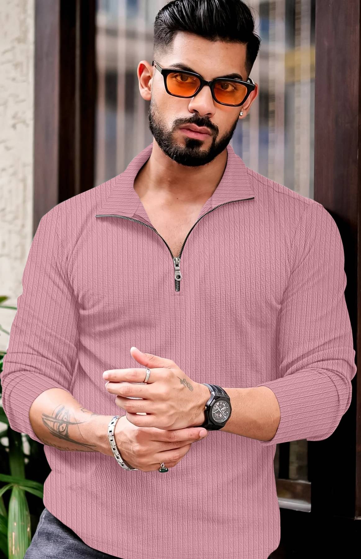     			KAJARU Men Polyester Regular Fit Self Design Polo T Shirt ( Light Pink )