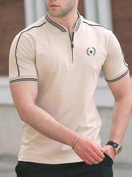     			KAPDAX Men Polyester Regular Fit Self Design T-Shirt ( Beige )