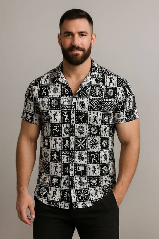 KRIVA Cotton Blend Regular Fit Printed Half Sleeves Men's Casual Shirt - Black ( Pack of 1 ) KRIVA Cotton Blend Regular Fit Printed Half Sleeves Men's Casual Shirt - Black ( Pack of 1 )