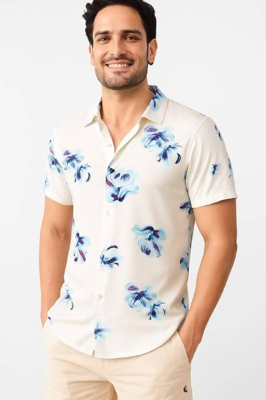     			KRIVA Cotton Blend Regular Fit Printed Half Sleeves Men's Casual Shirt - White ( Pack of 1 )