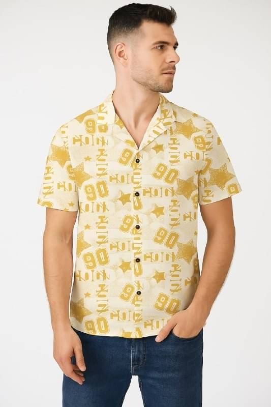     			KRIVA Cotton Blend Regular Fit Printed Half Sleeves Men's Casual Shirt - Yellow ( Pack of 1 )