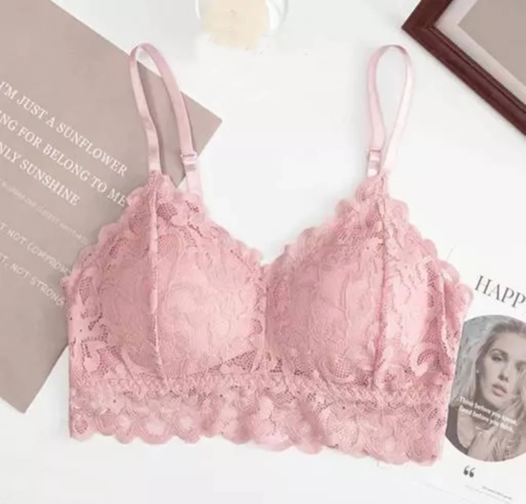 Kamini Pack of 1 Lace Lightly Padded Bralette Bra For Women ( Pink ) Kamini Pack of 1 Lace Lightly Padded Bralette Bra For Women ( Pink )