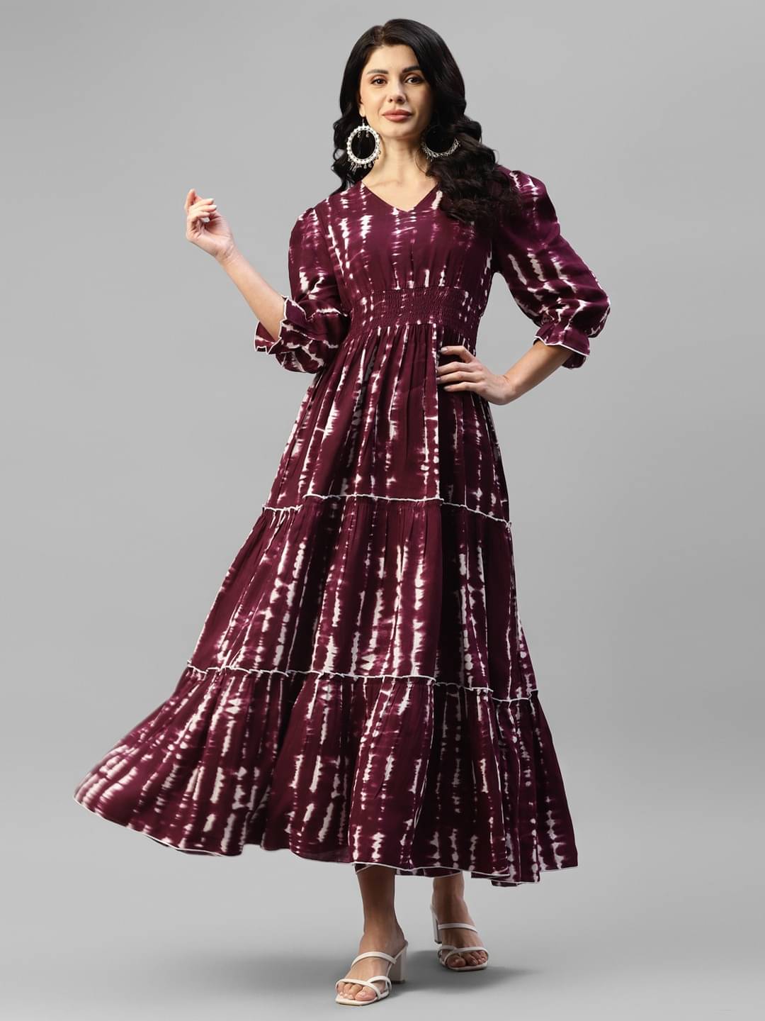     			Krunal Raiyani Women Crepe Printed Fit & Flare Dress ( Maroon )