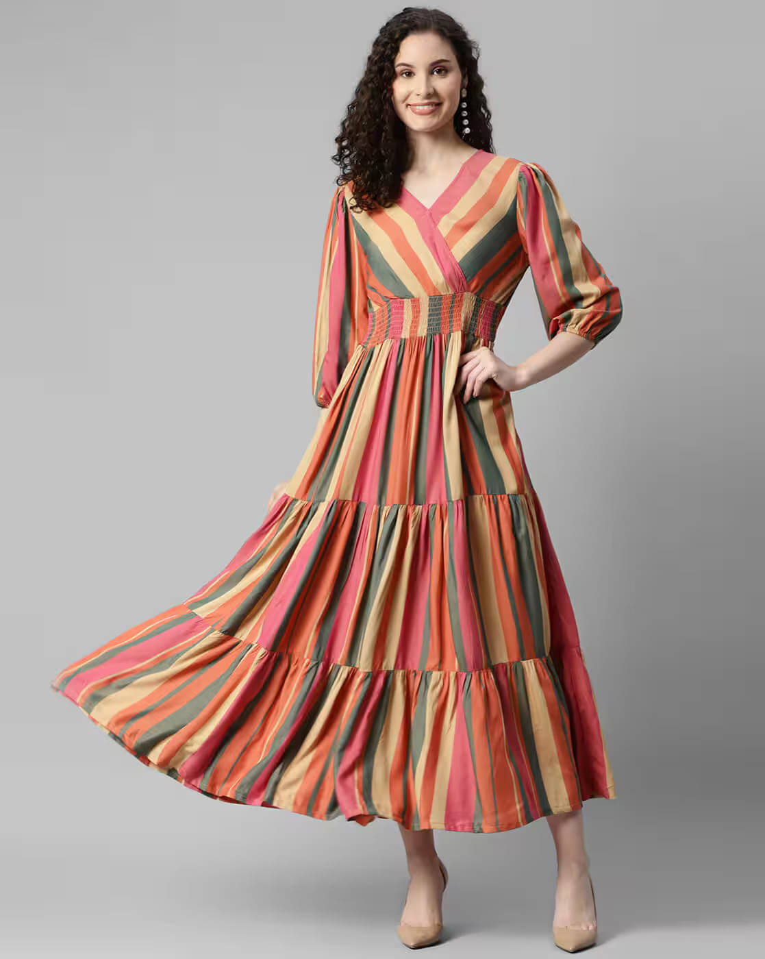 Krunal Raiyani Women Crepe Printed Fit & Flare Dress ( Multicolor ) Krunal Raiyani Women Crepe Printed Fit & Flare Dress ( Multicolor )