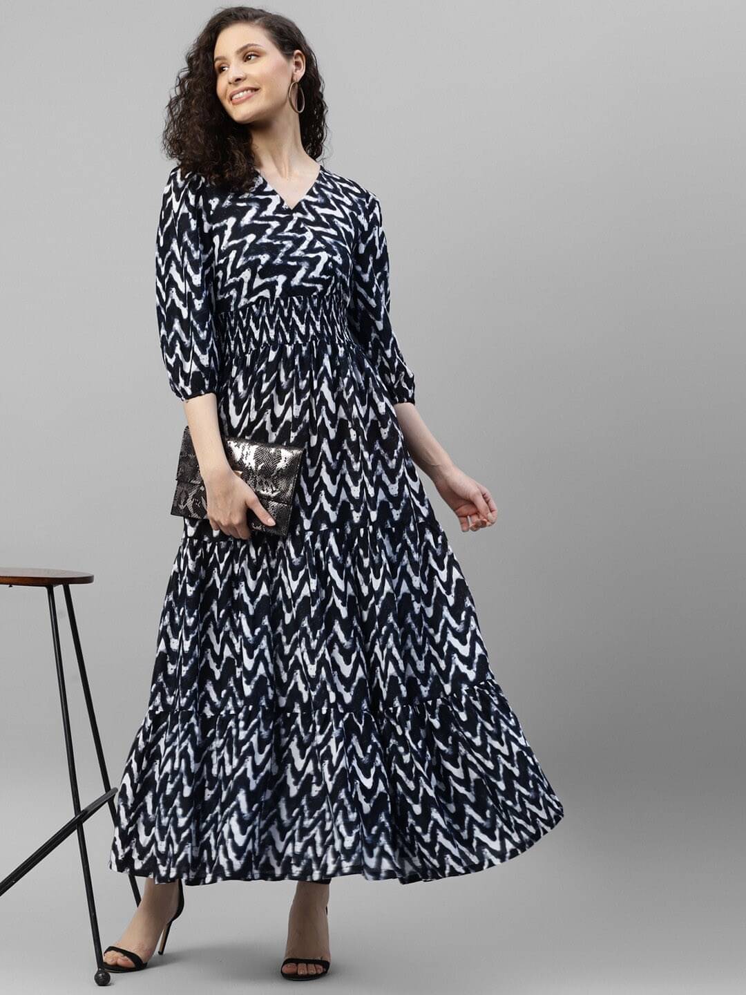 Krunal Raiyani Women Crepe Printed Fit & Flare Dress ( Black ) Krunal Raiyani Women Crepe Printed Fit & Flare Dress ( Black )