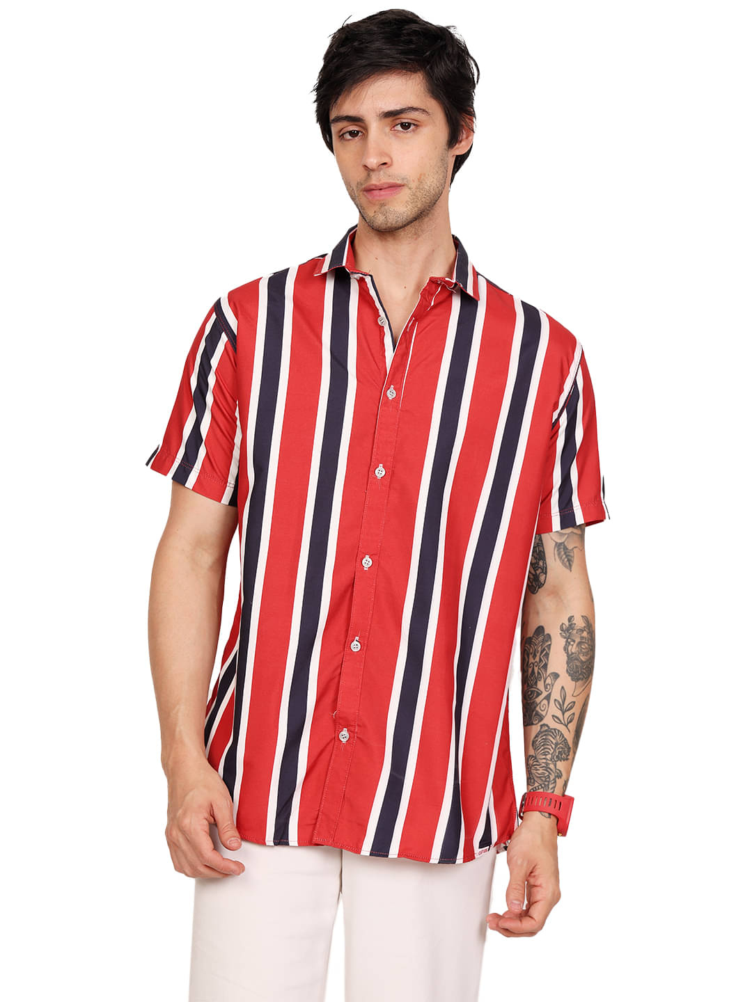     			Leotude Cotton Blend Regular Fit Printed Half Sleeves Men's Casual Shirt - Red ( Pack of 1 )