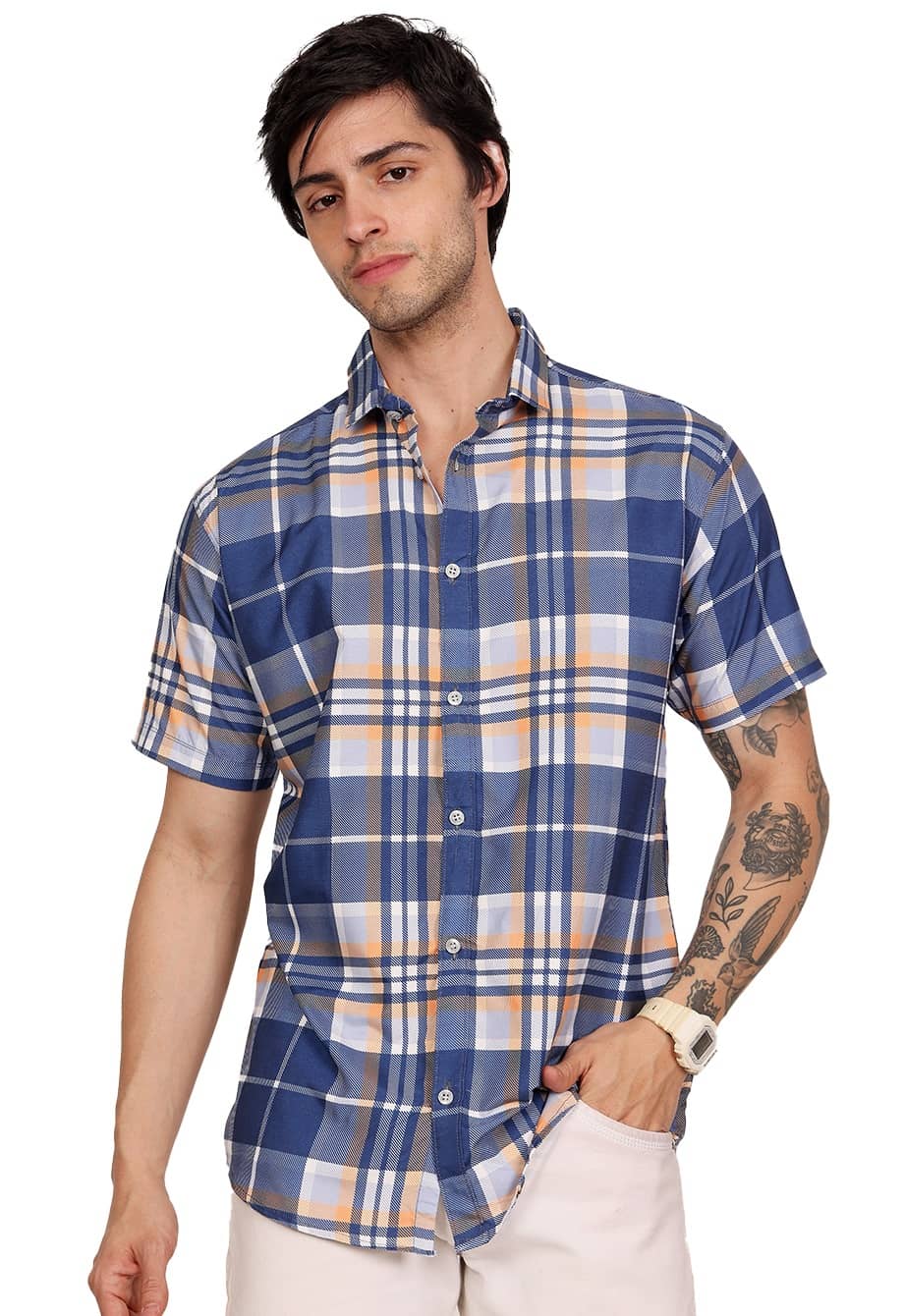 Leotude Cotton Blend Regular Fit Printed Half Sleeves Men's Casual Shirt - Blue ( Pack of 1 )
