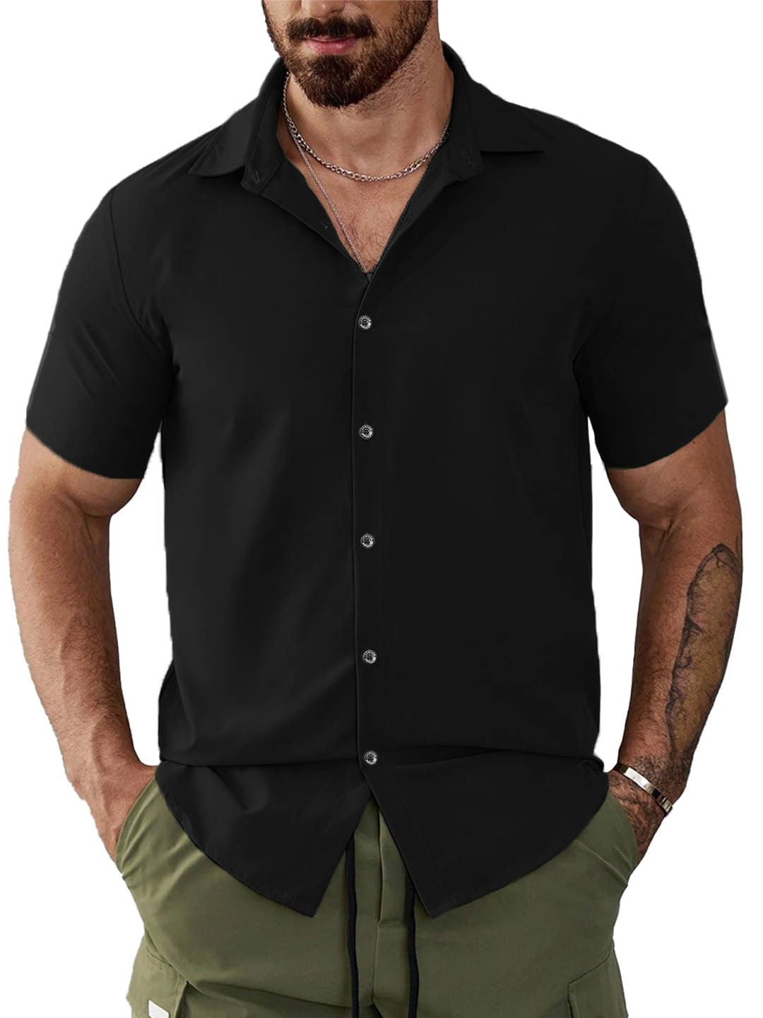     			Leotude Cotton Blend Regular Fit Solids Half Sleeves Men's Casual Shirt - Black ( Pack of 1 )