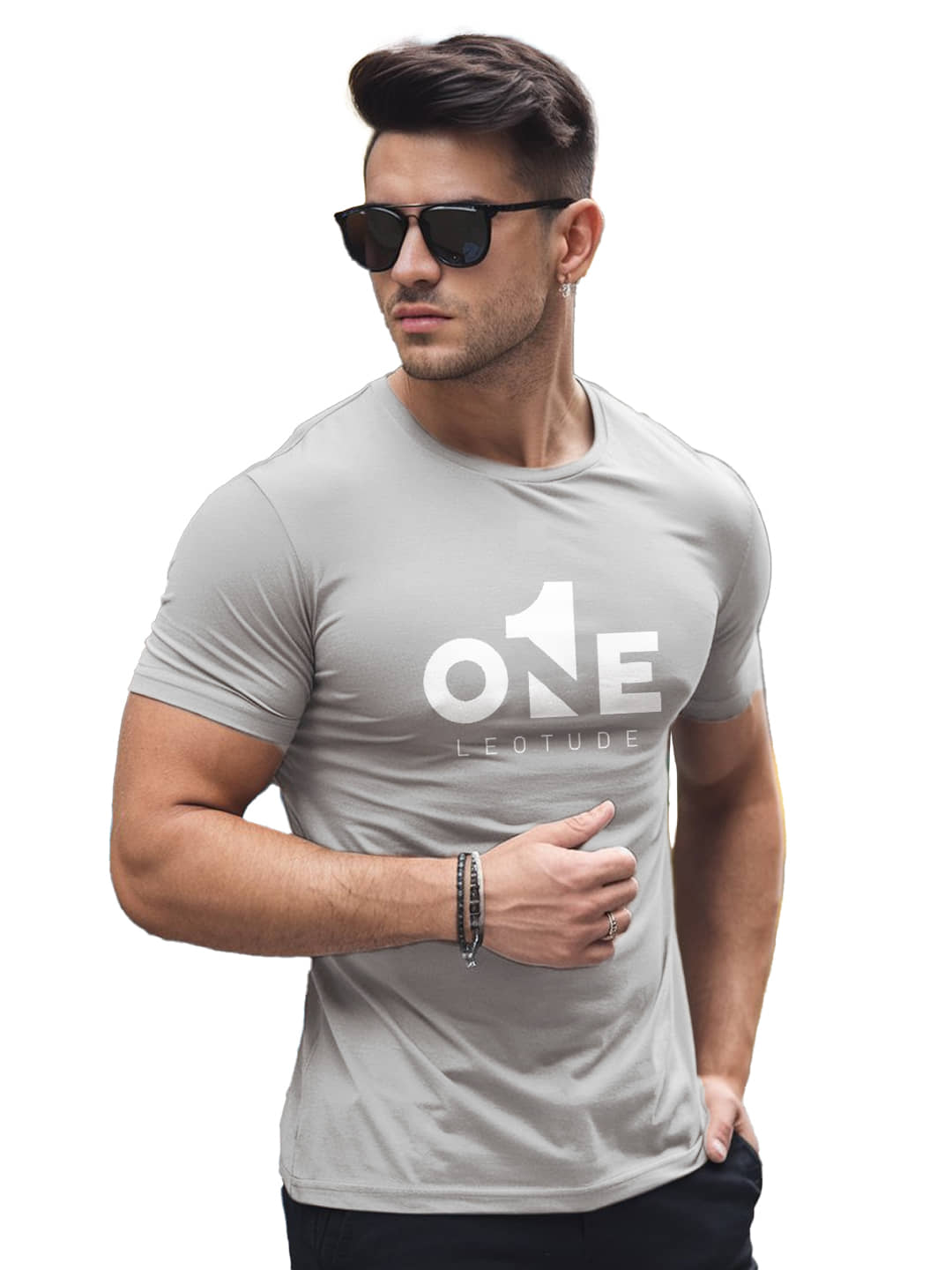 Leotude Men Cotton Blend Regular Fit Printed T-Shirt ( Grey )