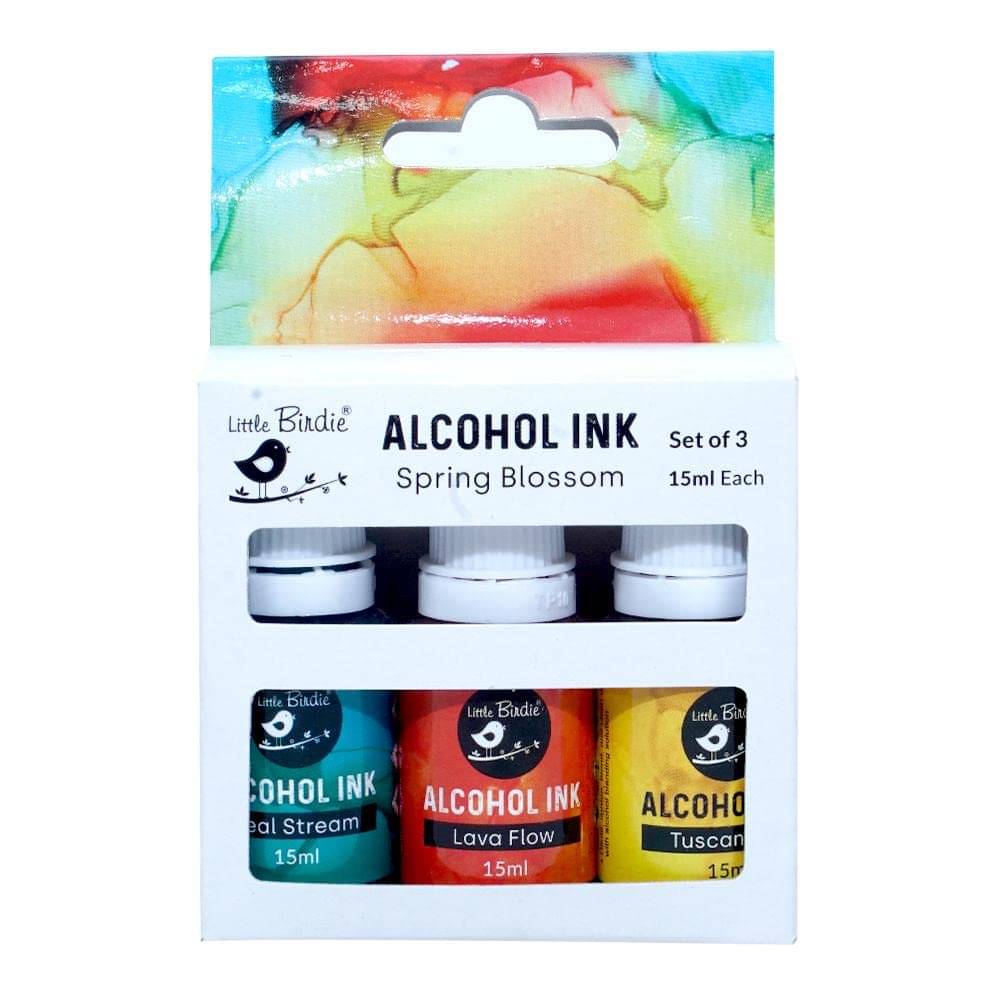     			Little Birdie Alcohol Ink Set Spring Blossom 15ml x 3 | Teal Stream, Lava Flow & Tuscan Sun | Vibrant Dye-Based Inks for Resin Art, Mixed Media, Glass, Yupo Paper & DIY Crafts