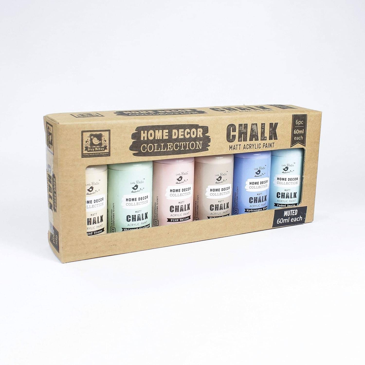     			Little Birdie Home Decor Chalk Paint Kit (6Pcs X 60Ml) - Muted | Chalk Paint for Wood Furniture, Wall, Home Decor, Glass, Terracotta Pots | Multi Surface Paint