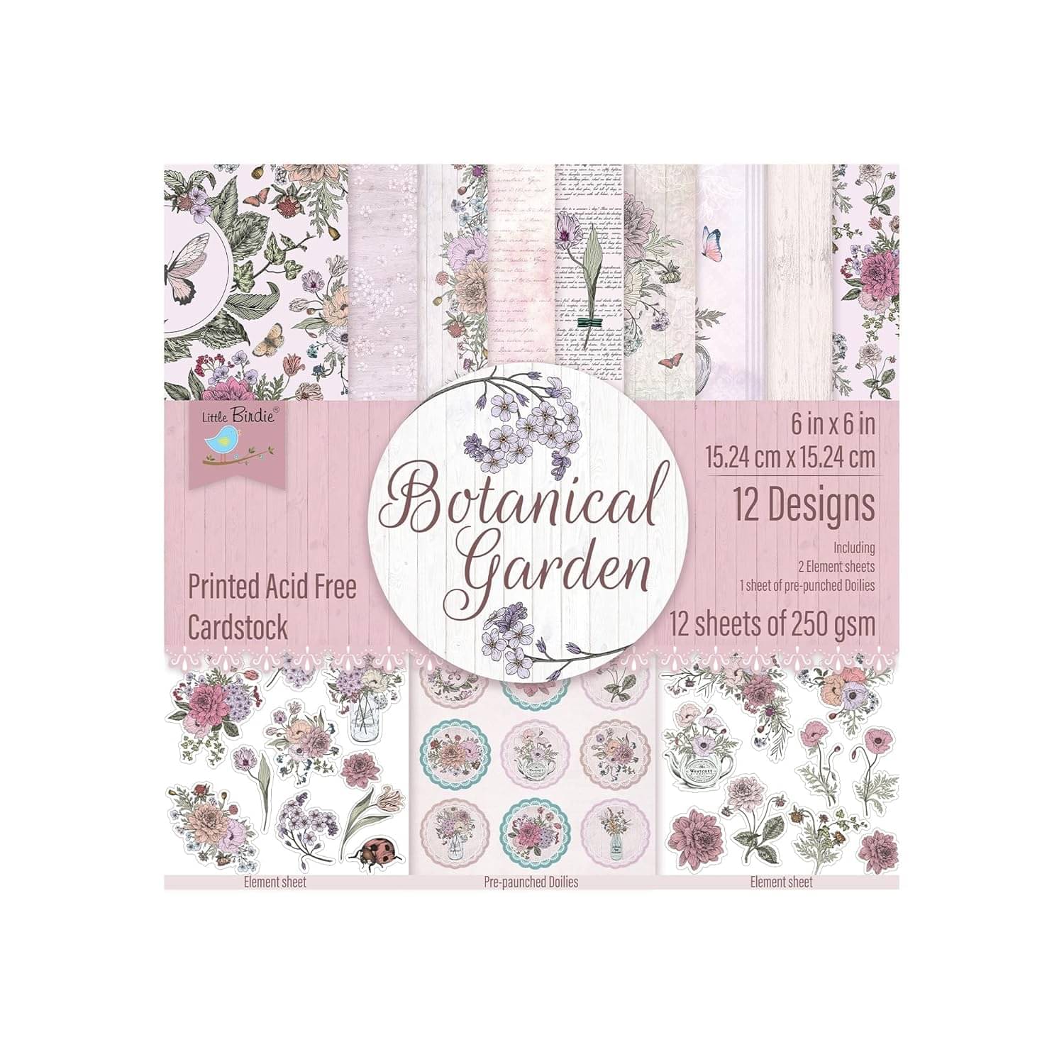     			Little Birdie Printed Pattern Design Paper Pack for Art and Craft BOTANICAL GARDEN 24 SHEETS | Scrapbooking Cardstock for Journal, Craft | Decorative Paper for Greeting Card Making