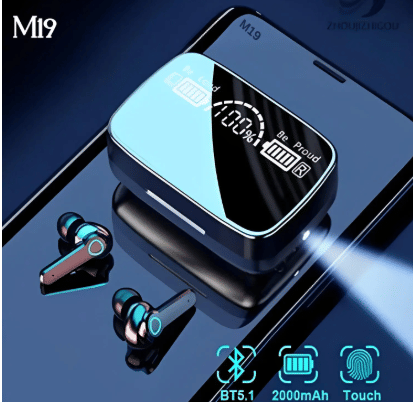     			M19 Bluetooth True Wireless (TWS) In Ear 20 Hours Playback Fast charging,Powerfull bass IPX4(Splash & Sweat Proof) Black