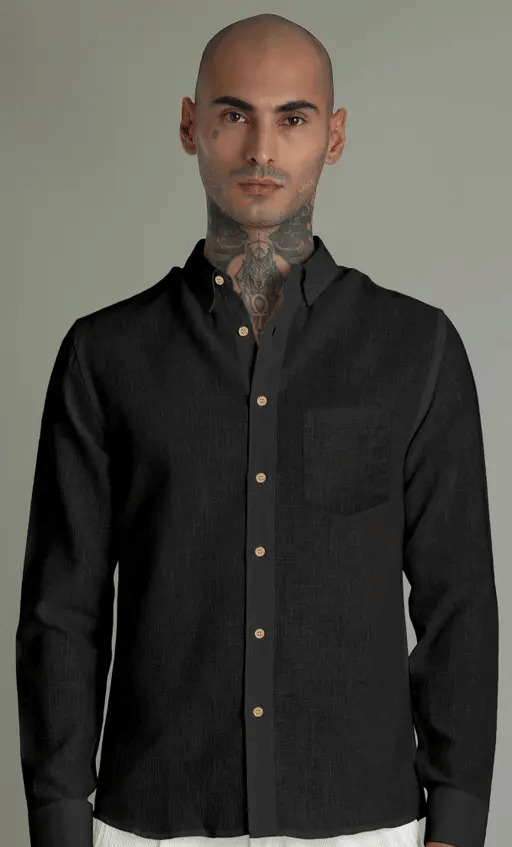     			MOONVILLA Linen Regular Fit Solids Full Sleeves Men's Casual Shirt - Black ( Pack of 1 )