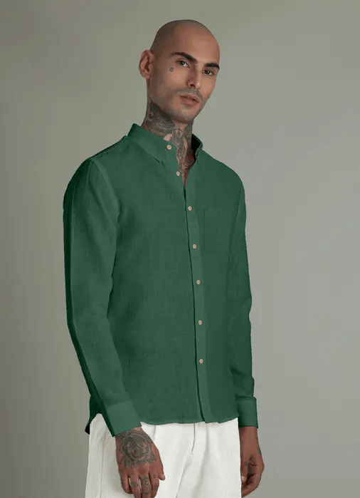     			MOONVILLA Linen Regular Fit Solids Full Sleeves Men's Casual Shirt - Green ( Pack of 1 )