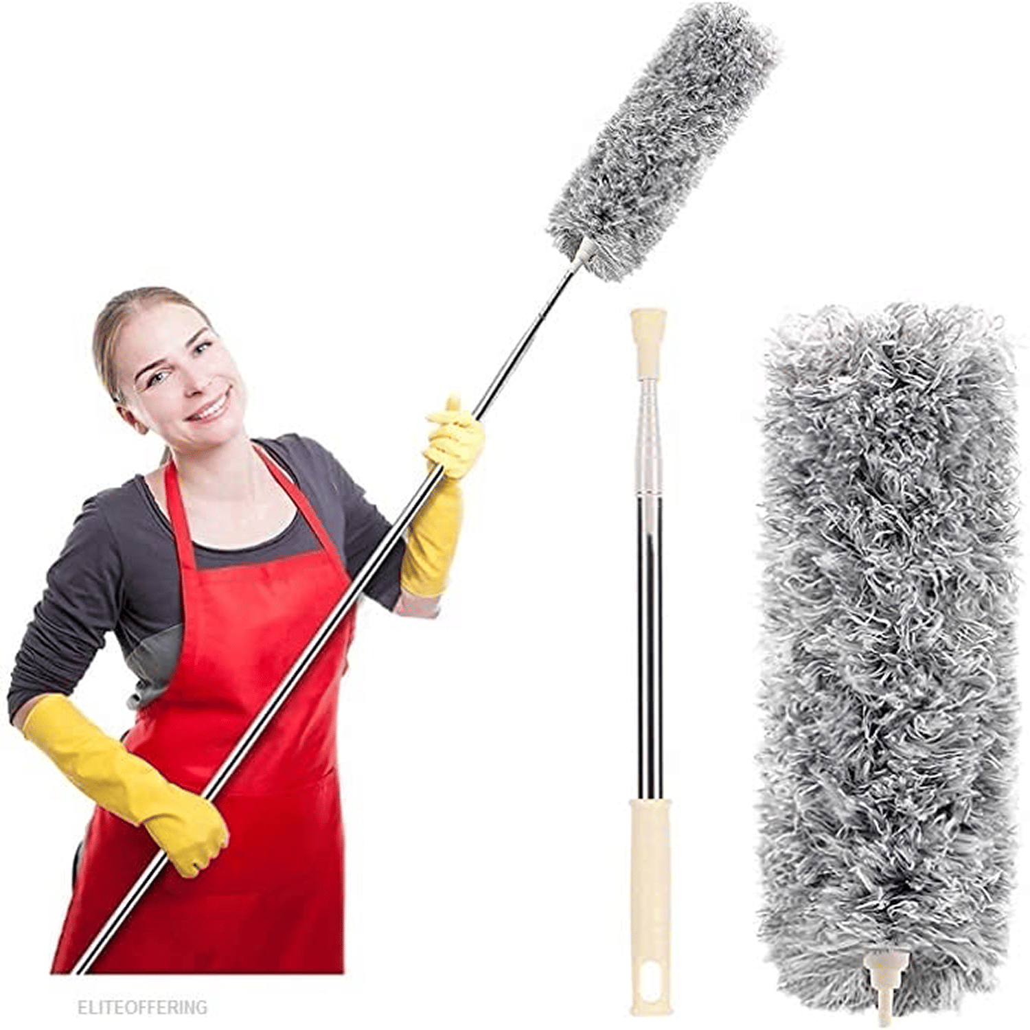    			Microfiber Long Feather Duster- Bendable & Detachable Fan Cleaning Duster with 100 inches Expandable Pole Handle, Washable, Stainless Steel Handle for Ceiling, Wall, Window Blinds, Furniture