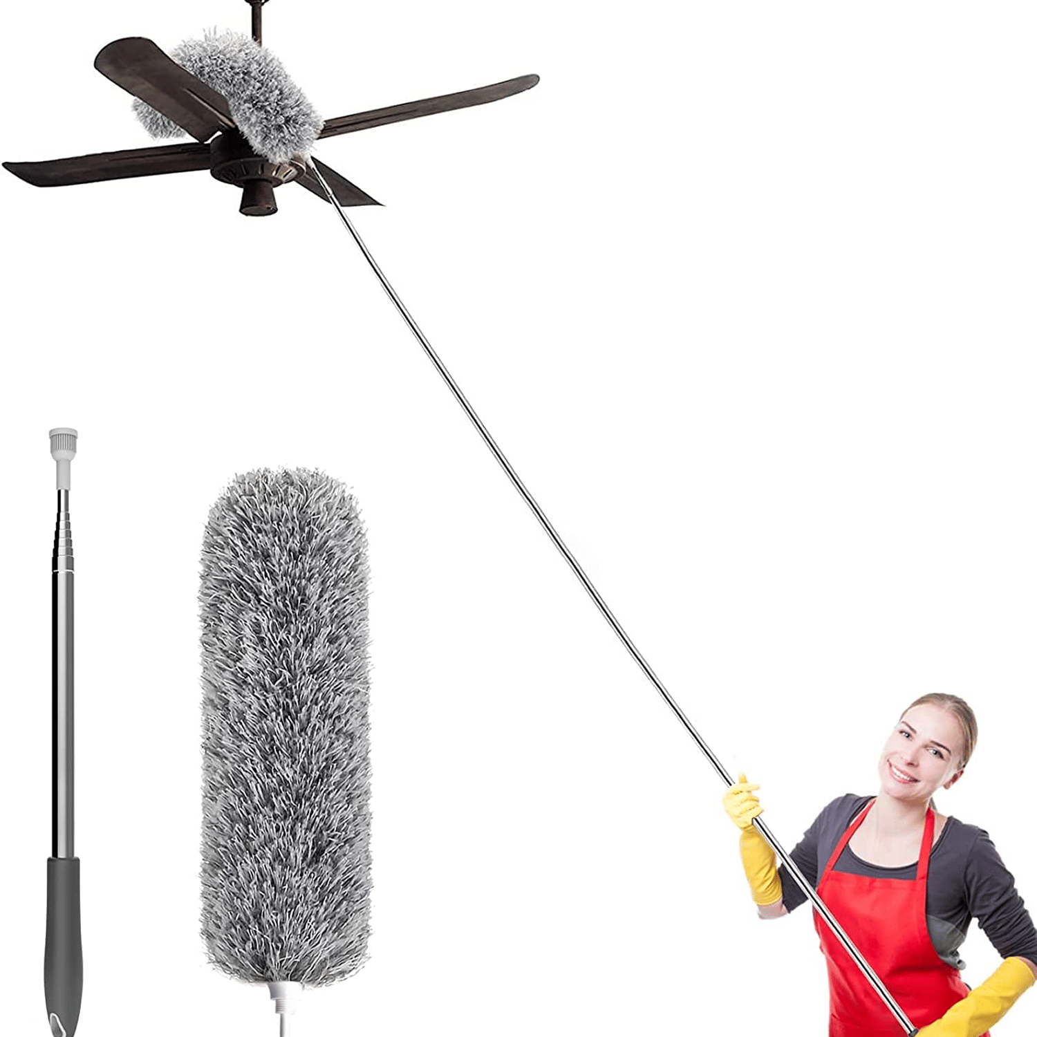     			Microfiber Long Feather Duster- Bendable & Detachable Fan Cleaning Duster with 100 inches Expandable Pole Handle, Washable, Stainless Steel Handle for Ceiling, Wall, Window Blinds, Furniture