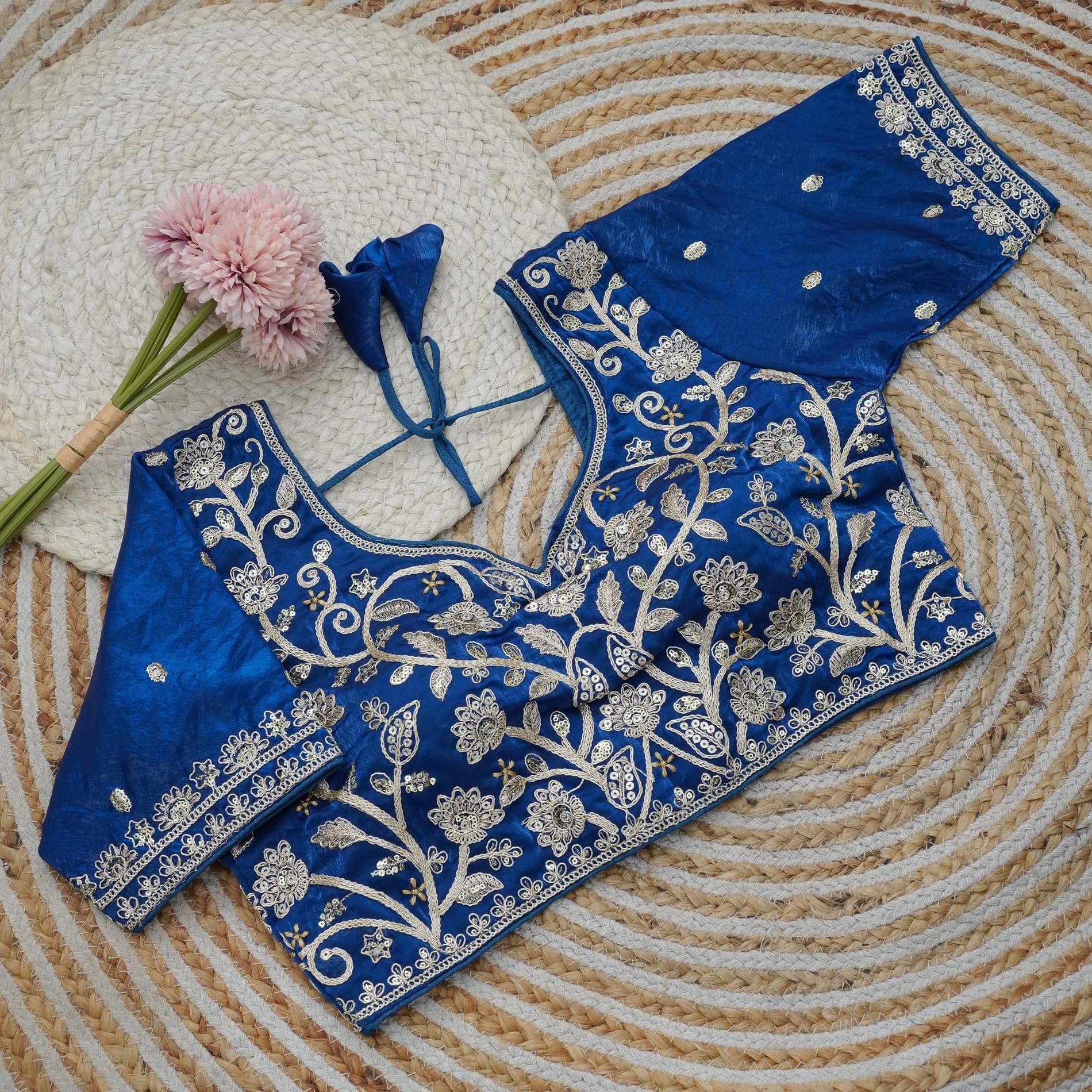     			Modern Mughals Blue Readymade with Pad Art Silk Women's Blouse ( Pack of 1 )
