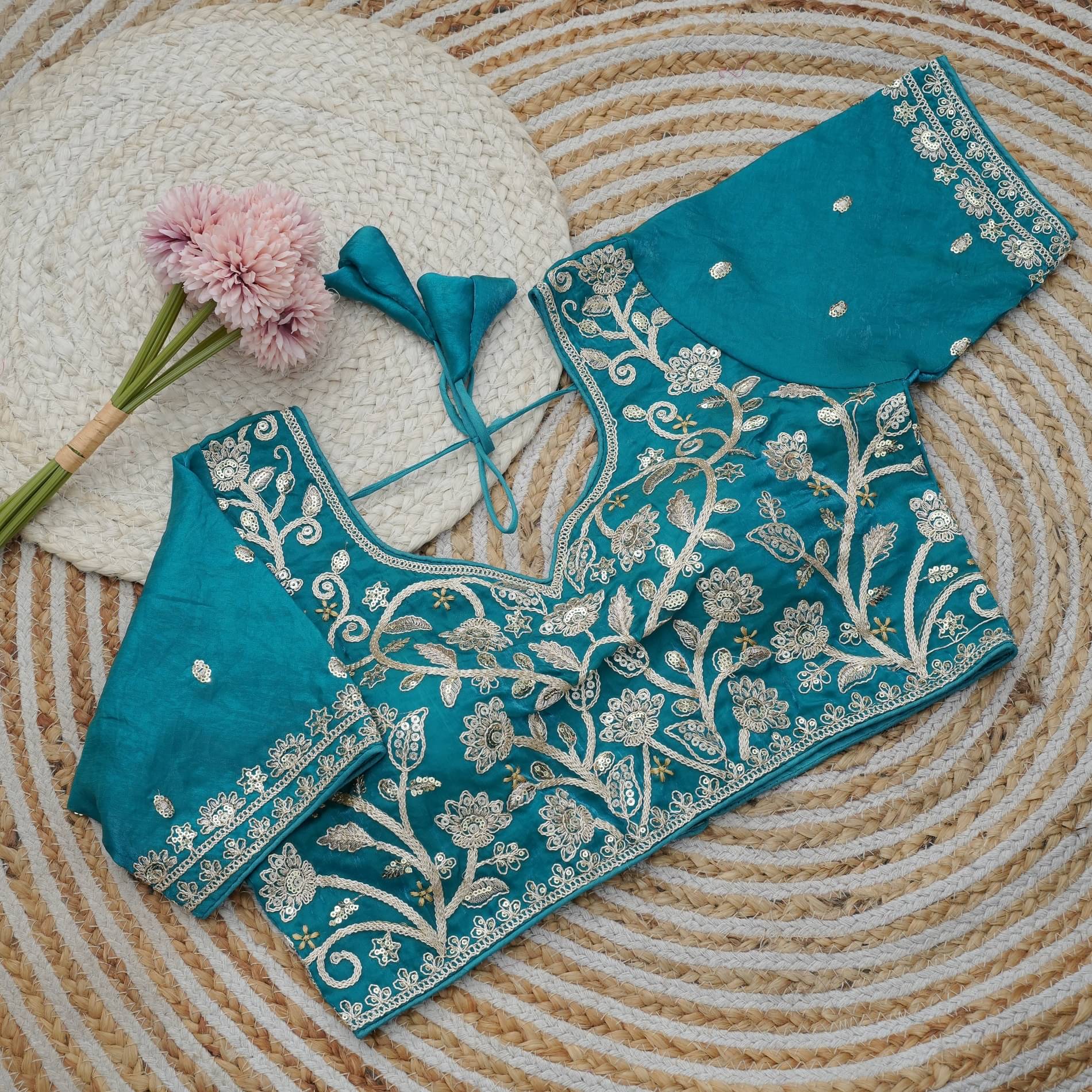     			Modern Mughals Teal Readymade with Pad Art Silk Women's Blouse ( Pack of 1 )