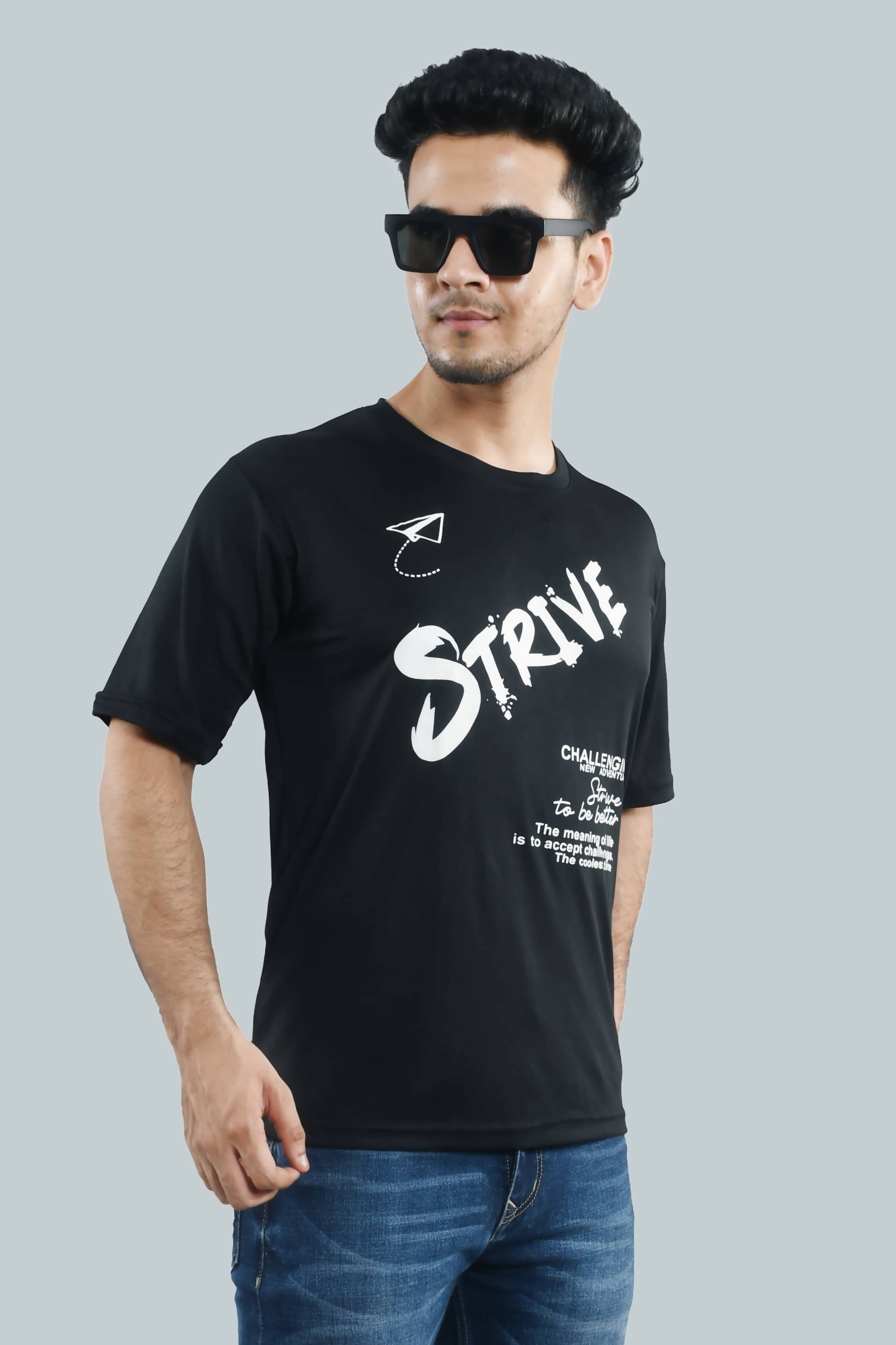 ONE TRACK Men Polyester Regular Fit Printed T-Shirt ( Black ) ONE TRACK Men Polyester Regular Fit Printed T-Shirt ( Black )