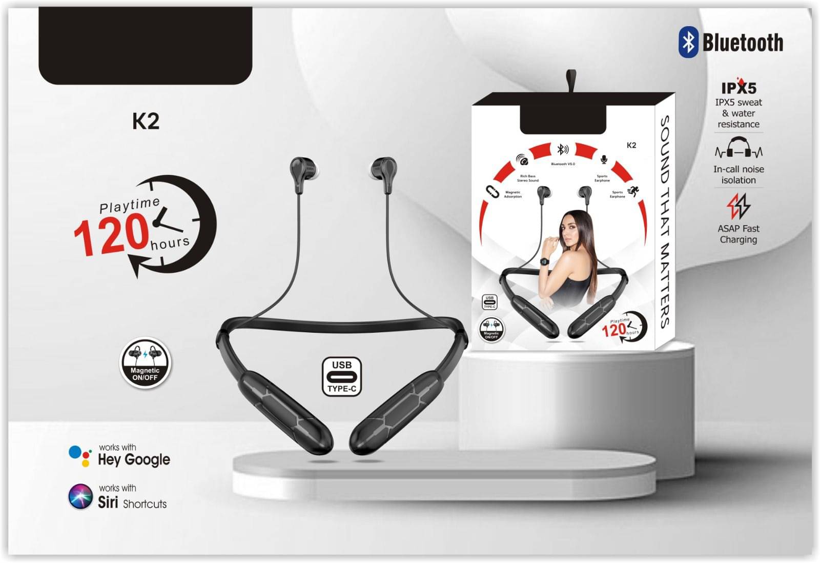     			ONNY  Bluetooth Neckband 24Hrs Playtime, HD Mic, Pristine Sound, Bluetooth V5.3 with Dual-Device Pairing Wireless in Ear Neckband, Voice Assistant, Type-C Fast Charging