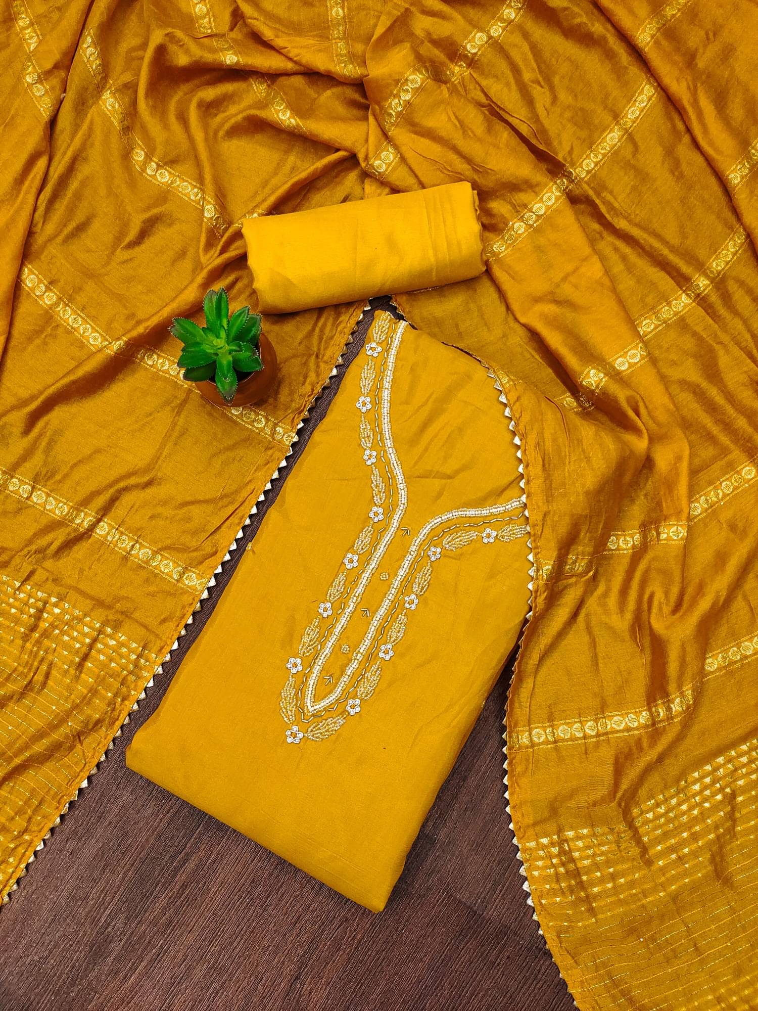 Panbai sarees Women Cotton Blend Unstitched Dress Material ( Yellow ) Panbai sarees Women Cotton Blend Unstitched Dress Material ( Yellow )