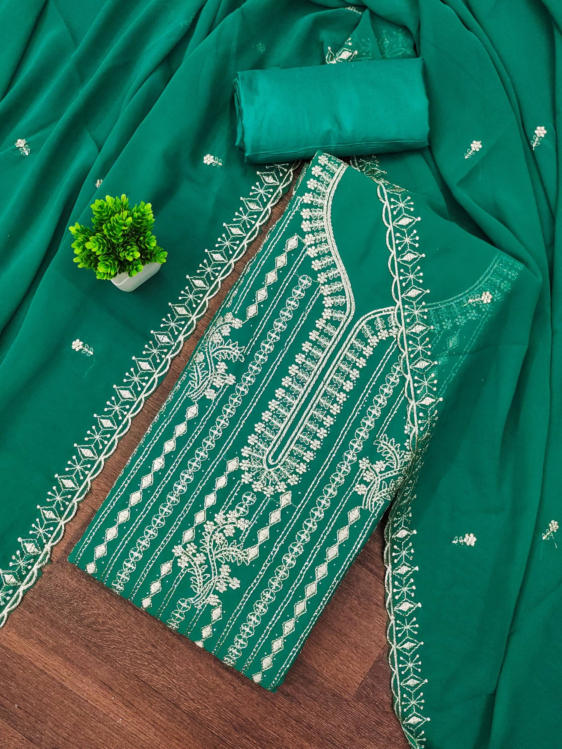 Panbai sarees Women Georgette Unstitched Dress Material ( Green ) Panbai sarees Women Georgette Unstitched Dress Material ( Green )