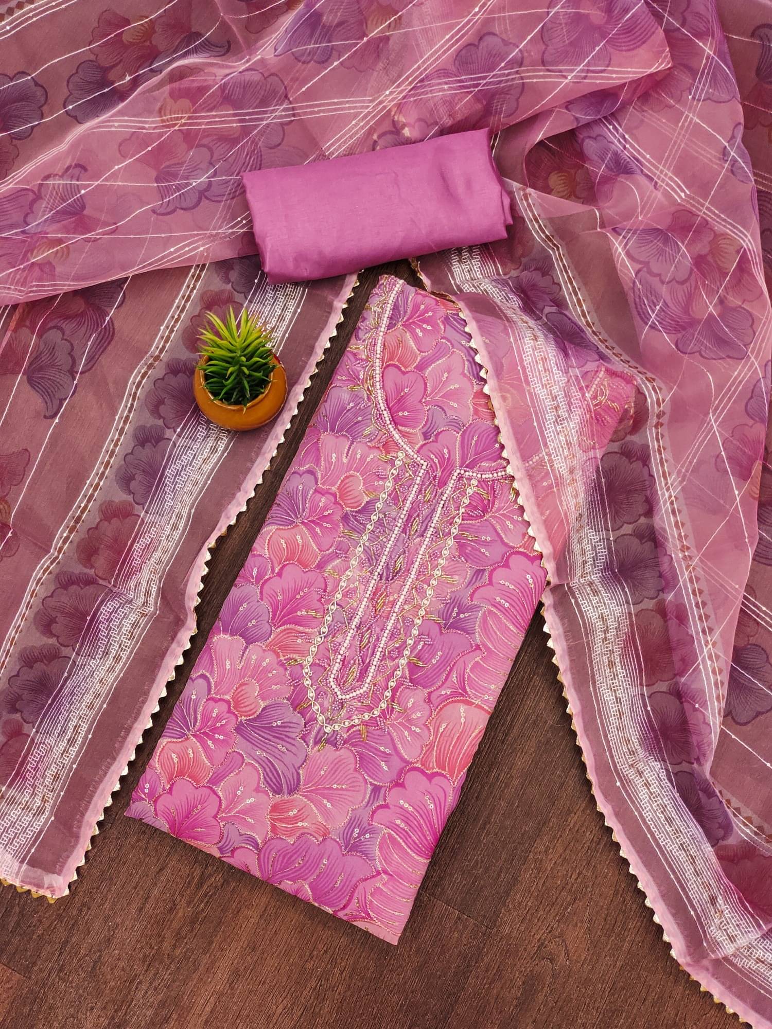     			Panbai sarees Women Organza Unstitched Dress Material ( Pink )