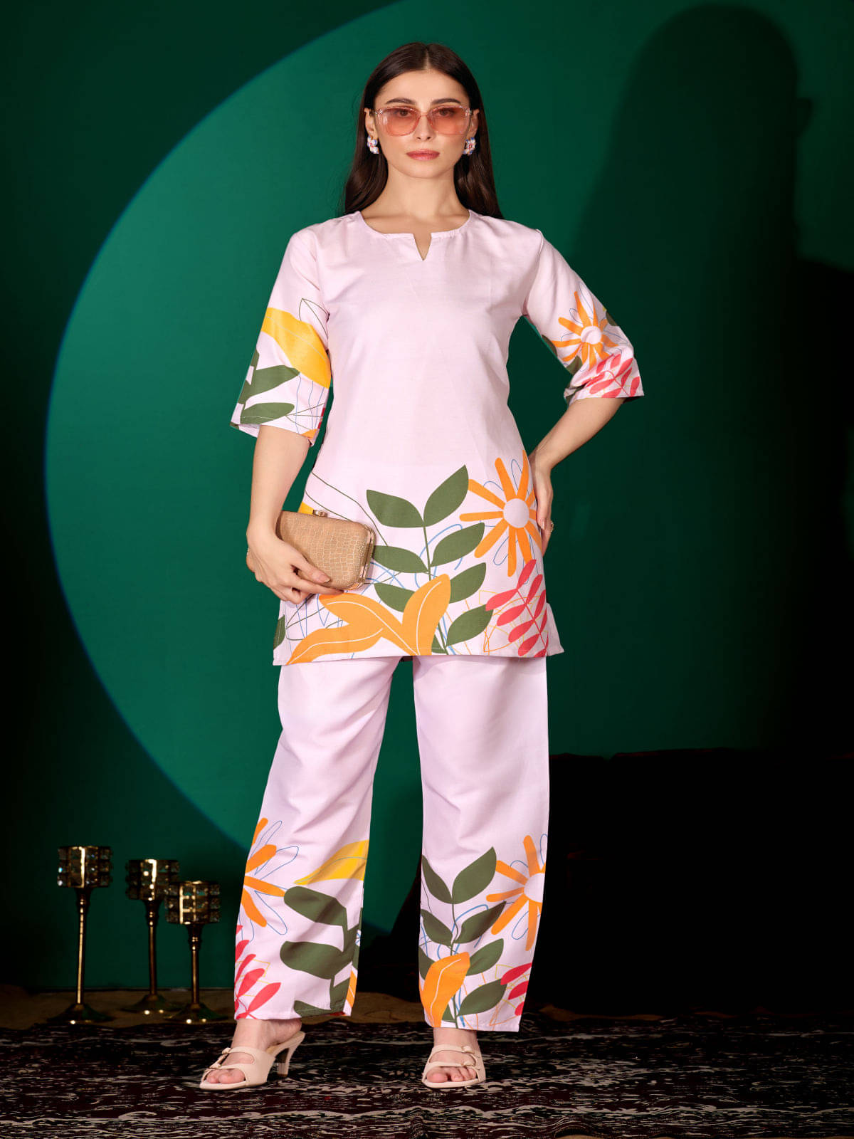    			Parampara Women Printed Top With Palazzos Co-Ord Set ( Beige )