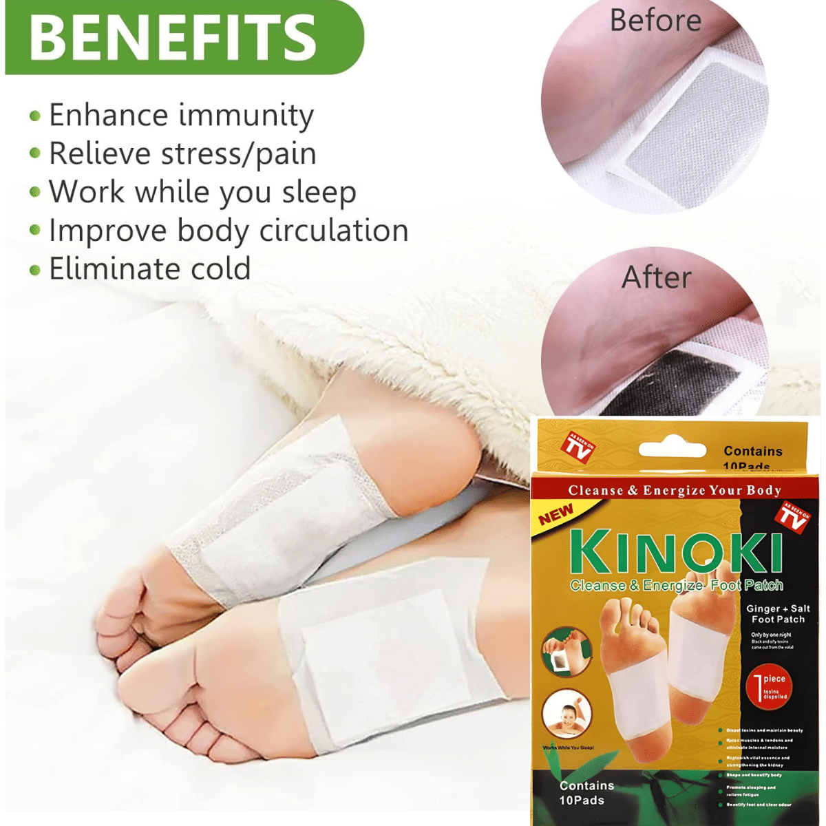     			KINOKI Cleansing Detox Foot Pads, Detox Pad, Foot patch for Foot Care & Pain Relief (Pack 1 - 10 Patches)