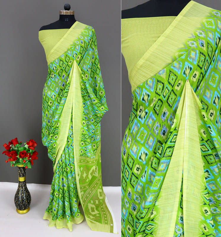     			Rekha Maniyar Georgette Printed Regular Saree With Unstitched Blouse Piece ( Green )