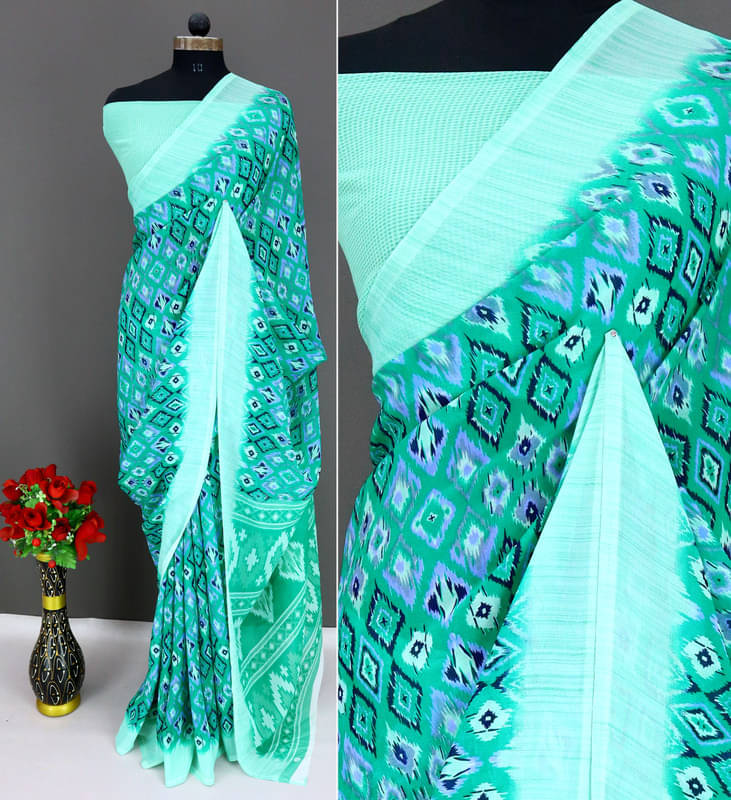 Rekha Maniyar Georgette Printed Regular Saree With Unstitched Blouse Piece ( Sea Green ) Rekha Maniyar Georgette Printed Regular Saree With Unstitched Blouse Piece ( Sea Green )