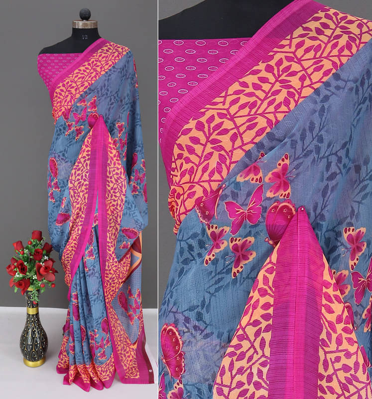     			Rekha Maniyar Georgette Printed Regular Saree With Unstitched Blouse Piece ( Grey )