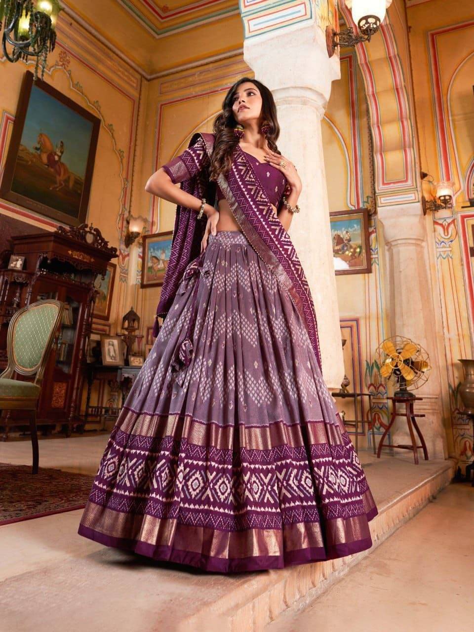 SHIRODHARI Purple Tussar Silk Unstitched Stitched Lehenga Single SHIRODHARI Purple Tussar Silk Unstitched Stitched Lehenga Single