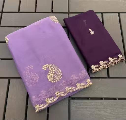 SHRIMORI Georgette Embellished Regular Saree With Unstitched Blouse Piece ( Purple ) SHRIMORI Georgette Embellished Regular Saree With Unstitched Blouse Piece ( Purple )