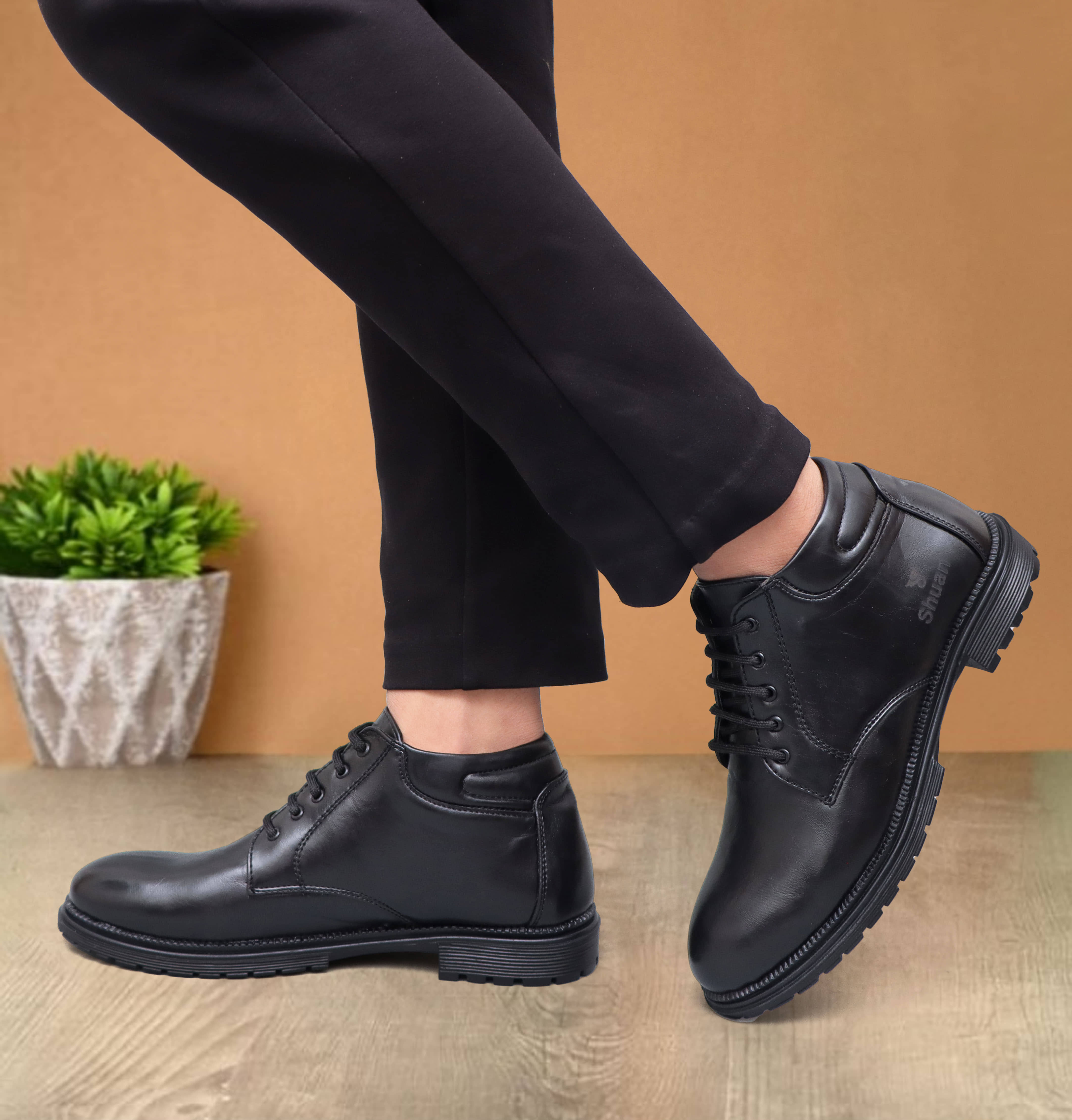 SHUAN Black Men's Cowboy Boots