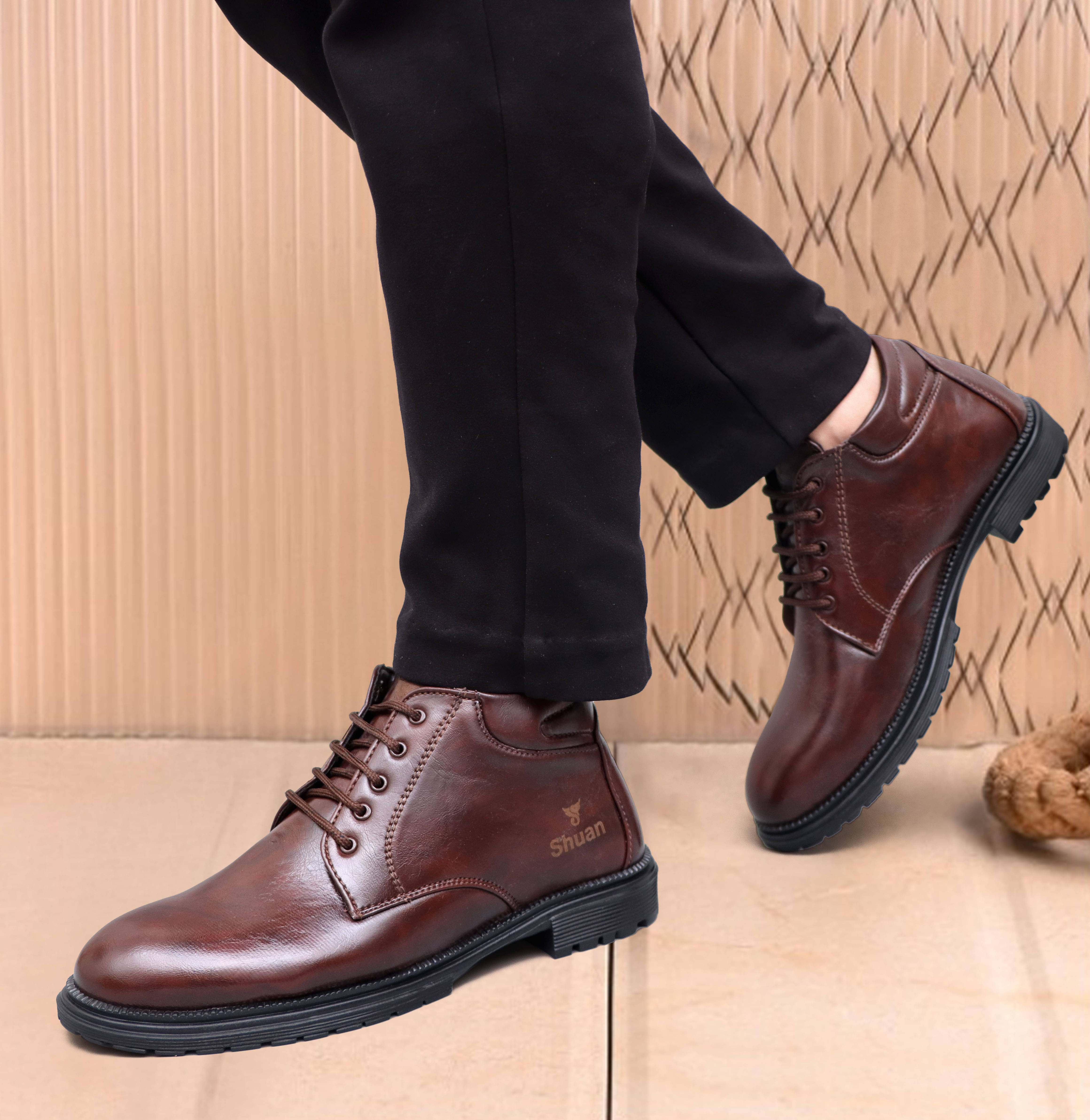 SHUAN Brown Men's Cowboy Boots     			SHUAN Brown Men's Cowboy Boots