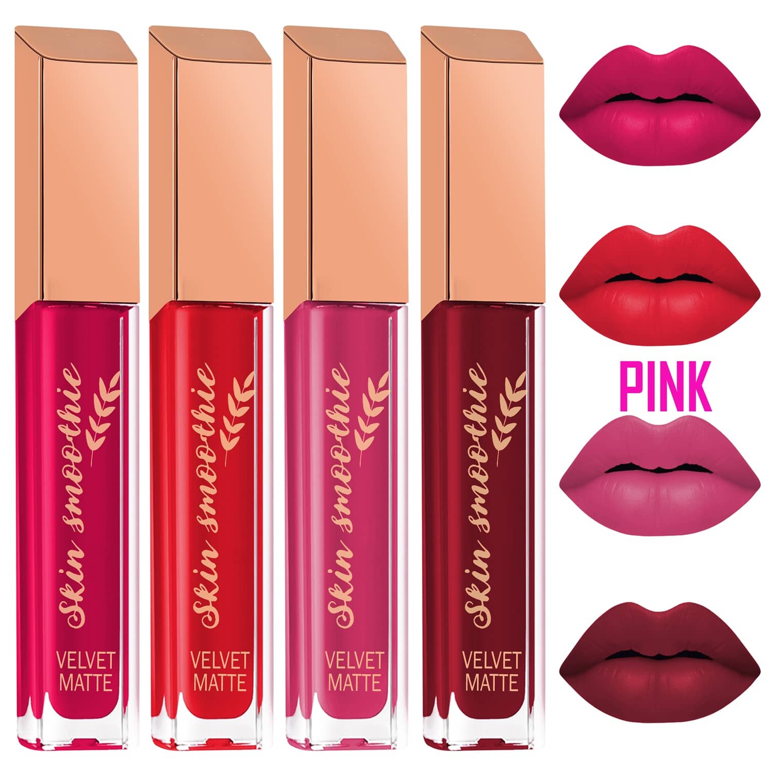 SKIN SMOOTHIE Mini Liquid Lipstick , Long wear , Matte Finish, Red Edition 7.5(g),Pack of 5