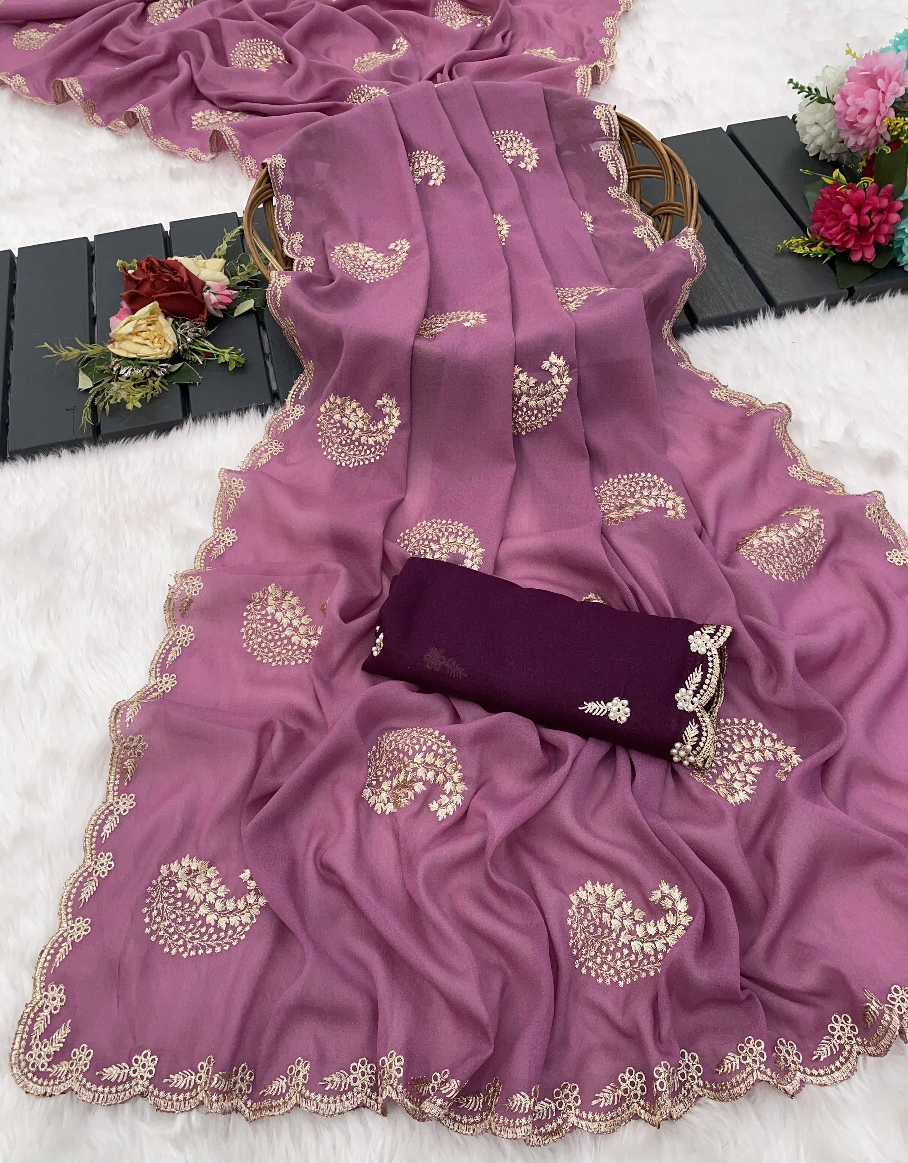 Sanjana Silk Georgette Embellished Regular Saree With Unstitched Blouse Piece ( Pink ) Sanjana Silk Georgette Embellished Regular Saree With Unstitched Blouse Piece ( Pink )