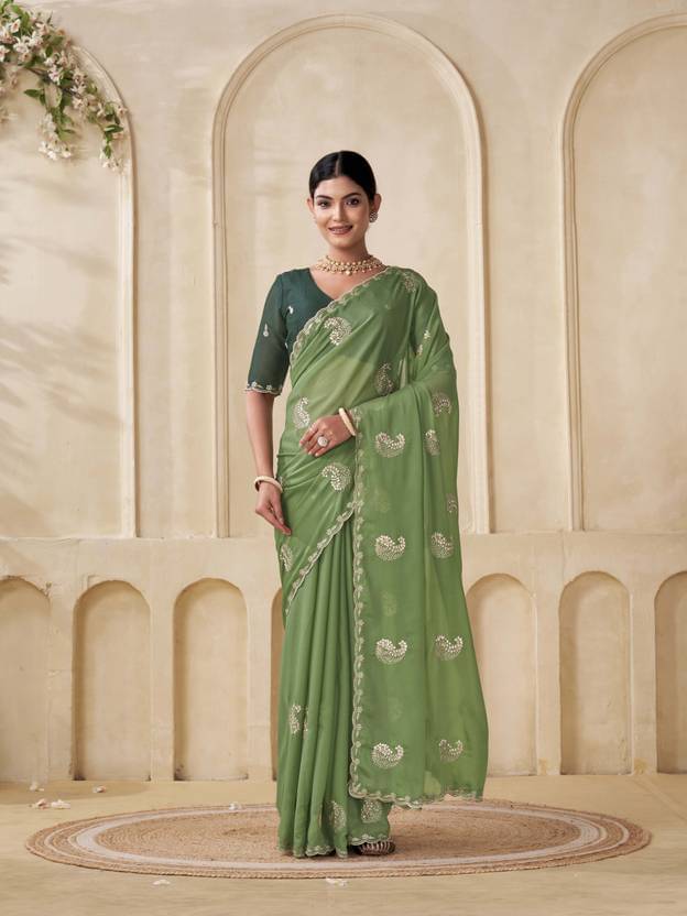 Sitanjali Lifestyle Georgette Embellished Regular Saree With Unstitched Blouse Piece ( Green ) Sitanjali Lifestyle Georgette Embellished Regular Saree With Unstitched Blouse Piece ( Green )